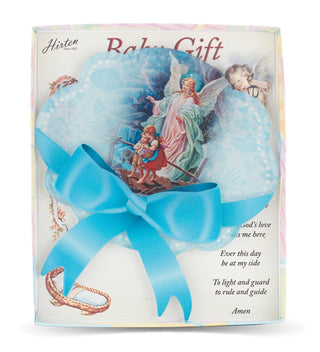 5X5.5" Guardian Angel On Bridge Blue Plexy Crib Medal