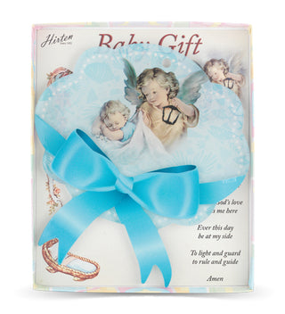 5X5.5"Guardian Angel with Lantern Blue Plexy Crib Medal
