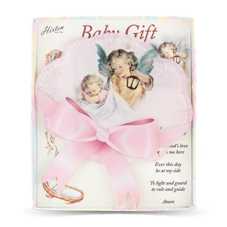 5X5.5"Guardian Angel with Lantern Pink Plexy Crib Medal