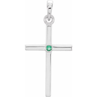 Platinum Natural Emerald Cross Pendant