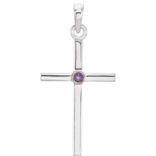 14K White Natural Amethyst Cross Pendant