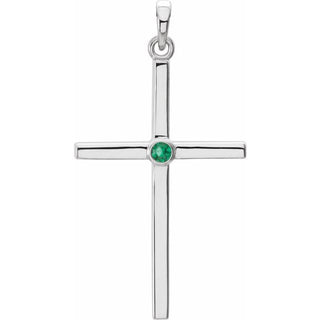 Platinum Natural Emerald Cross Pendant