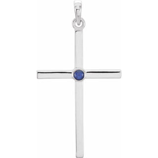 14K White Natural Blue Sapphire Cross Pendant