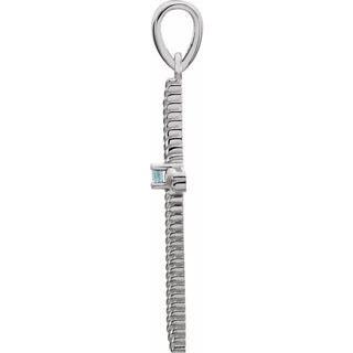 Platinum Natural Swiss Blue Topaz Cross Pendant