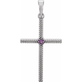 14K White Natural Amethyst Cross Pendant
