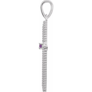 14K White Natural Amethyst Cross Pendant