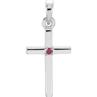 14K White Natural Ruby Cross Pendant