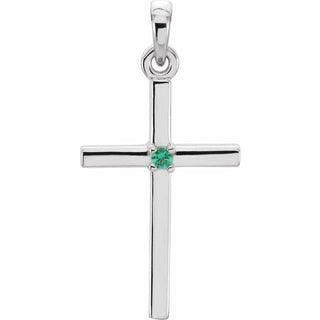 Platinum Natural Emerald Cross Pendant