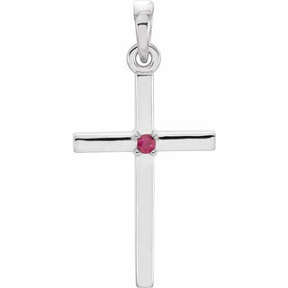 14K White Natural Ruby Cross Pendant