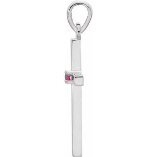 14K White Natural Ruby Cross Pendant