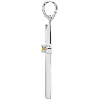 14K White Natural Citrine Cross Pendant