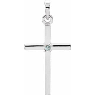 Platinum Natural Blue Zircon Cross Pendant