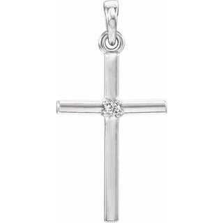 14K White Natural White Sapphire Cross Pendant
