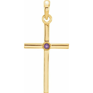 14K Yellow Natural Amethyst Cross Pendant