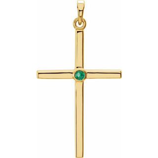14K Yellow Natural Emerald Cross Pendant