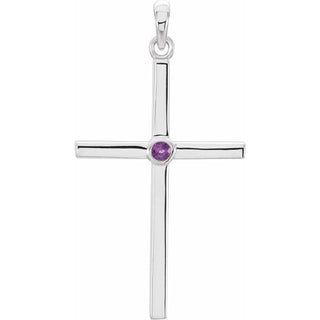 14K White Natural Amethyst Cross Pendant