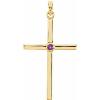 14K Yellow Natural Amethyst Cross Pendant