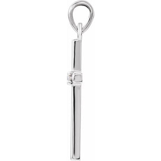 14K White .015 CT Natural Diamond Cross Pendant