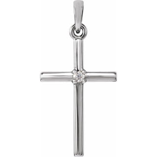 14K White .015 CT Natural Diamond Cross Pendant