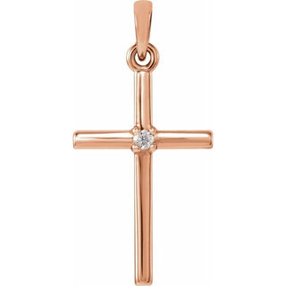 14K Rose .015 CT Natural Diamond Cross Pendant
