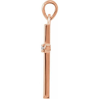 14K Rose .015 CT Natural Diamond Cross Pendant