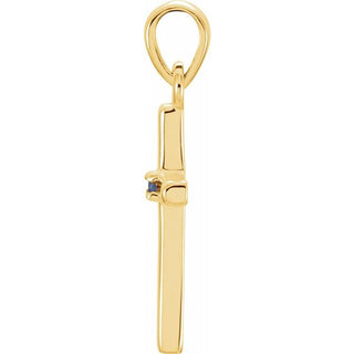 14K Yellow Natural Blue Sapphire Cross Pendant