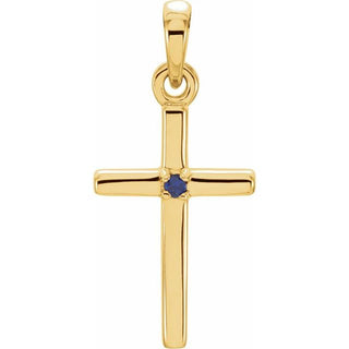14K Yellow Natural Blue Sapphire Cross Pendant