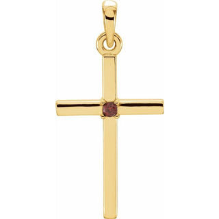 14K Yellow Natural Mozambique Garnet Cross Pendant