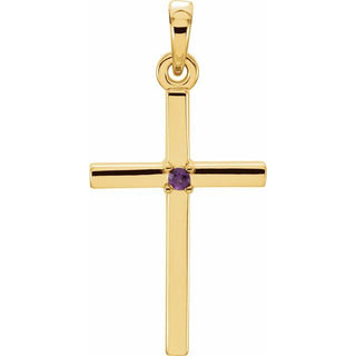 14K Yellow Natural Amethyst Cross Pendant