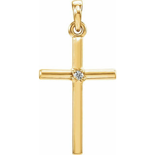 14K Yellow Natural White Sapphire Cross Pendant
