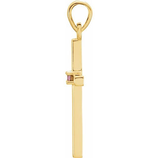 14K Yellow Natural Pink Tourmaline Cross Pendant