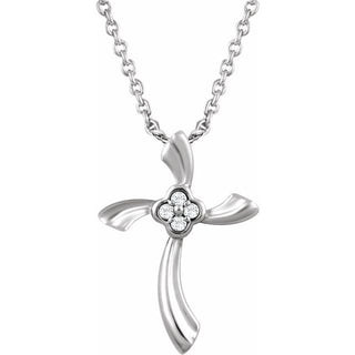 Sterling Silver .03 CTW Natural Diamond Cross 18" Necklace