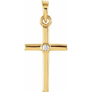 14K Yellow .01 CT Natural Diamond Cross Pendant