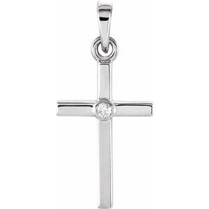 14K White .01 CT Natural Diamond Cross Pendant