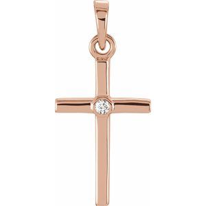 14K Rose .01 CT Natural Diamond Cross Pendant