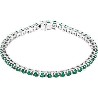 14K White Lab-Grown Emerald Line 7" Bracelet