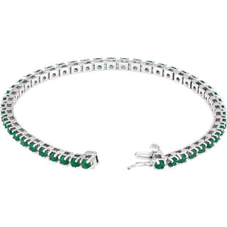 14K White Lab-Grown Emerald Line 7" Bracelet
