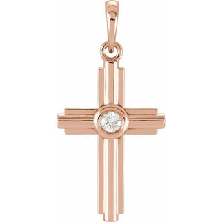 14K Rose .06 CT Natural Diamond Cross Pendant