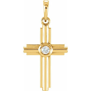 14K Yellow .06 CT Natural Diamond Cross Pendant