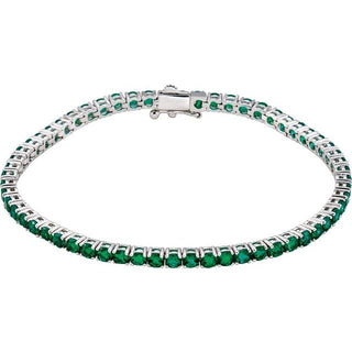 14K White Lab-Grown Emerald Line 7.25" Bracelet