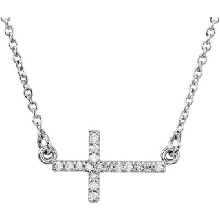 14K White .07 CTW Natural Diamond Sideways Cross 16-18" Necklace