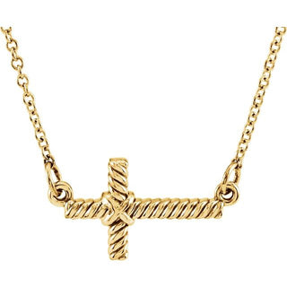 14K Yellow Sideways Rope Cross 16 1/2" Necklace