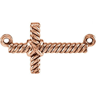 14K Rose Sideways Rope Cross Necklace Center