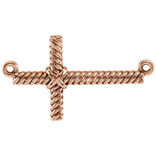 14K Rose Sideways Rope Cross Necklace Center