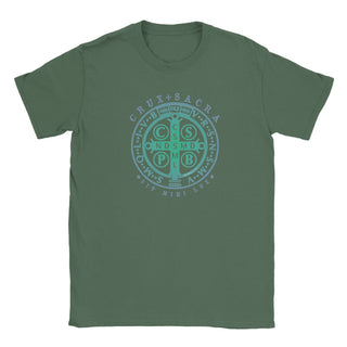 St. Benedict Medal Teal Gradient T-Shirt - view 13