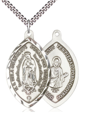 Sterling Silver Our Lady of Guadalupe Pendant on an 24-inch Light Rhodium Heavy Curb Chain