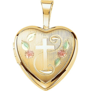 Gold-Plated Sterling Silver Enamel Cross Heart Locket 