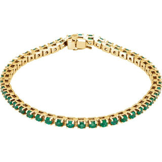 14K Yellow Natural Emerald Line 7" Bracelet