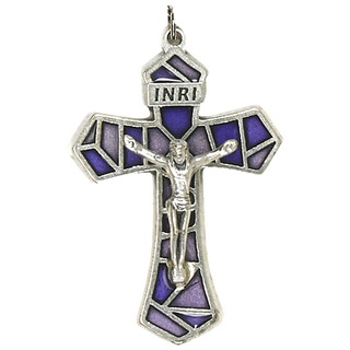 Bulk 1-1/4 inch Purple/Lavender Enameled Crucifix