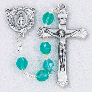 Emerald Crystal 7MM Aurora Borealis Rosary with Deluxe Center and Crucifix